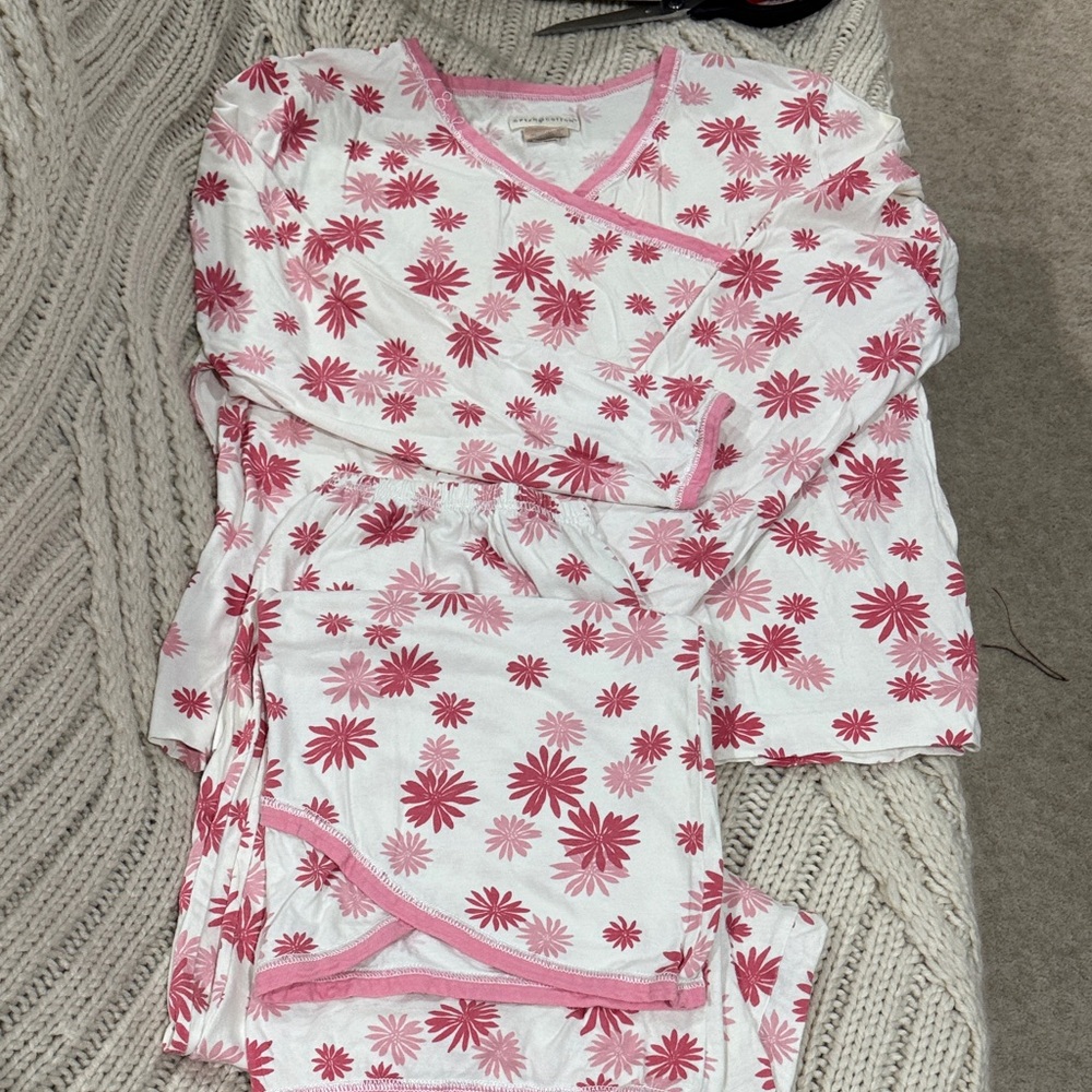 Green Cotton Floral Pajama Set